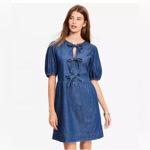 LOFT Chambray Bow Mini Pocket Dress NWT